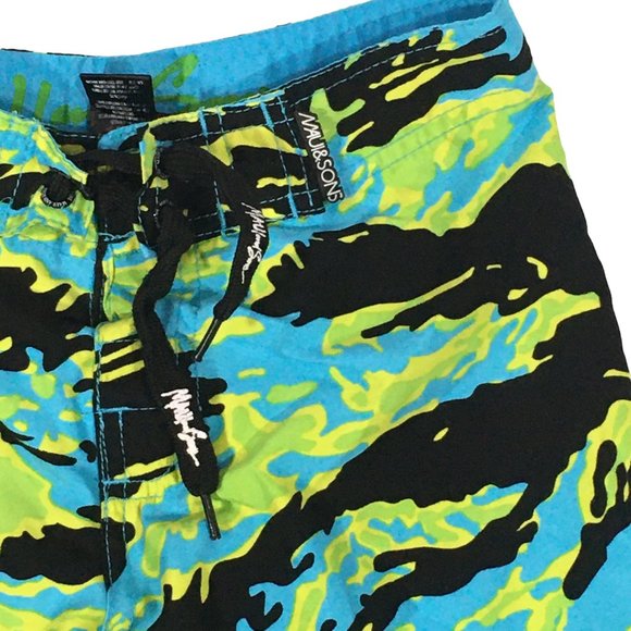 Maui & Sons Youth Small‎ Blue Green Black Camo Board Shorts, Swimming Trunks, S - Picture 2 of 9